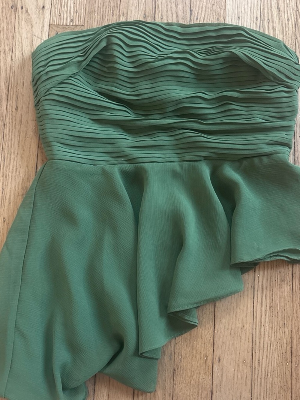 Green Strapless Ruffled Peplum Top